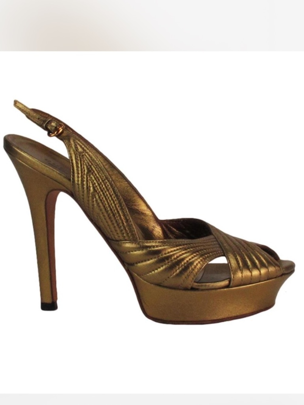 Gucci Gold Metallic Platform Slingback Pump #196